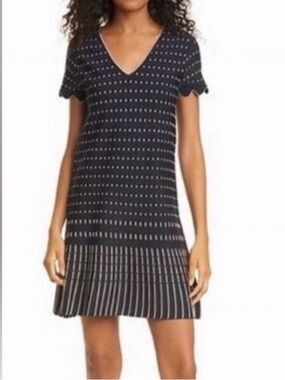 Ted Baker Maciiey Stitch Detail Gold Metallic/Black Scallop Knit Dress 2 NWT